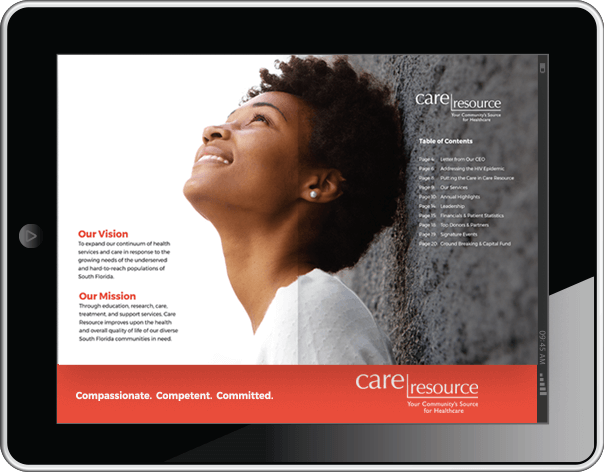 Care Resource website displayed on a tablet on landscape mode