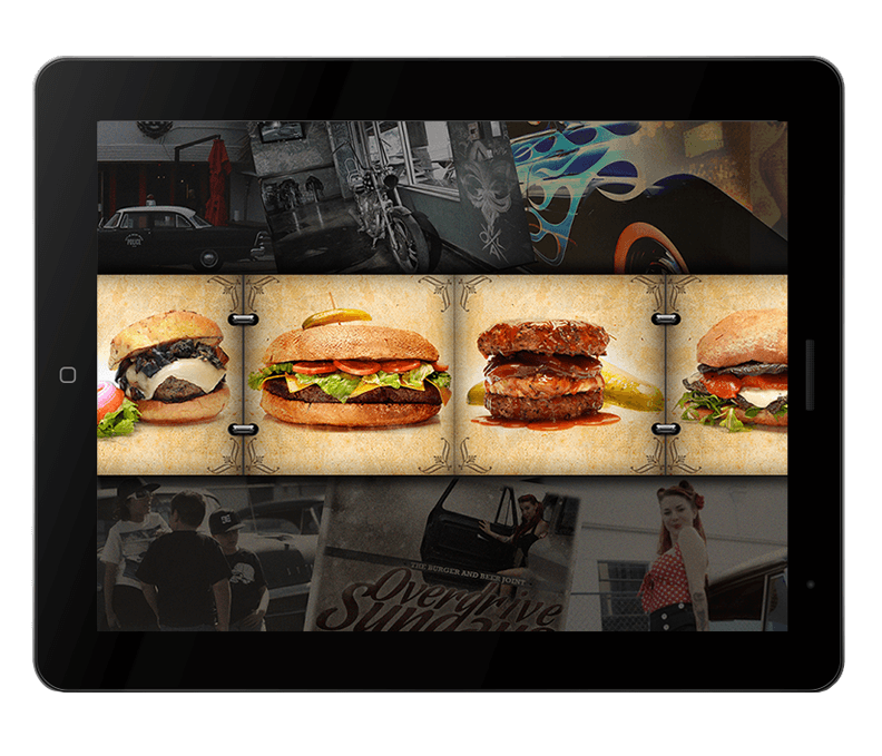 Burger and beer joint e-book page with images of burgers